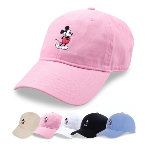 Mickey Mouse Disney Hat for Women and Men | Pink | Adjustable One Size fits All Disney Hats | Embroidered Cotton Mickey Mouse Logo