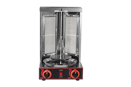 HAKKA Gas Shawarma Grill Machine Rotisserie Chicken with 360Rotisserie Stainless Steel Vertical Grill for Meat Skewer Skewers and Roasts 4300W/29.5x30x48.5cm