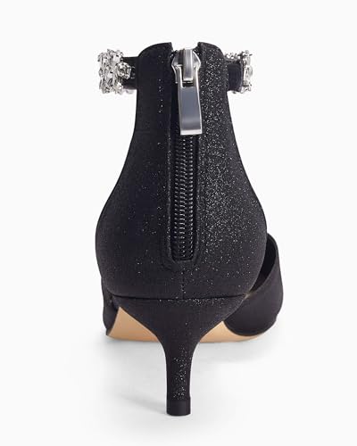 Image of Women's Wedding Rhinestones Low Kitten Heels Pumps Pointed Toe Dress Evening Shoes for Women Bridal Bride