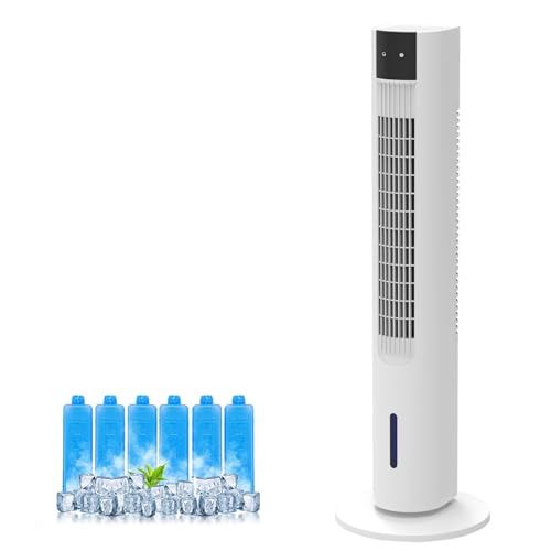 BELEAAD Tower Fan with Water Evaporative Air Cooler 2L Water Tank Humidifying Tower Fan Bladeless Oscillating 80 Wide Angle 3 Speeds 12-Hour Timer Remote Control Quiet for Bedroom Living Room