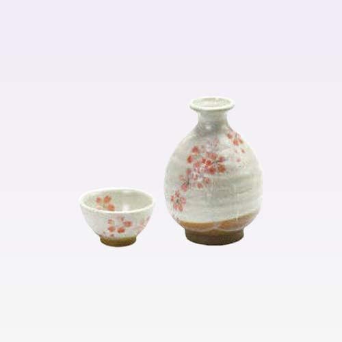Tokyo Matcha Selection - Tokkuri Sake Server Bottle Set - Sakura - 1 Sake Server Bottle - 1 sakazuki Flat Sake Cup - Mino Ware [Standard Ship by SAL: NO Tracking Number & Insurance]