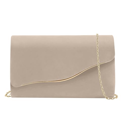 Clutch Purses for Women Evening Bag Faux Suede Formal Party Wedding Cocktail Prom(Nude)
