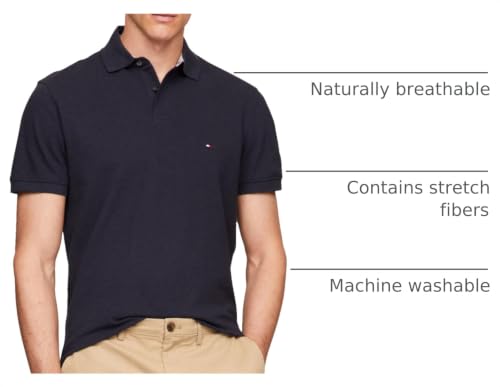 Image of Tommy Hilfiger Men's Short Sleeve Polo Shirts in Regular Fit With Stretch and Organic Pique Cotton