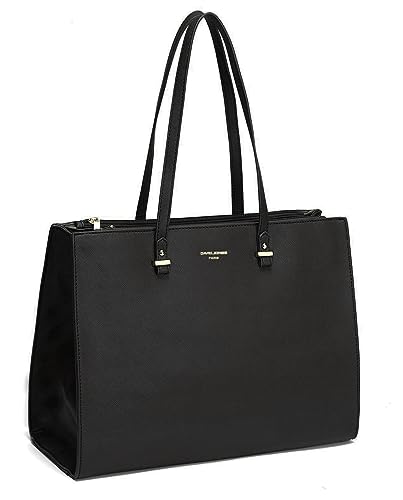 David Jones - Sac à Main Cabas Fourre-Tout Femme Grande Taille XL - Sac Porté Epaule Cours Lycée Travail Business Format A4 - Sac Simili Cuir Shopper Anse Longue Sacoche Ordinateur - Noir