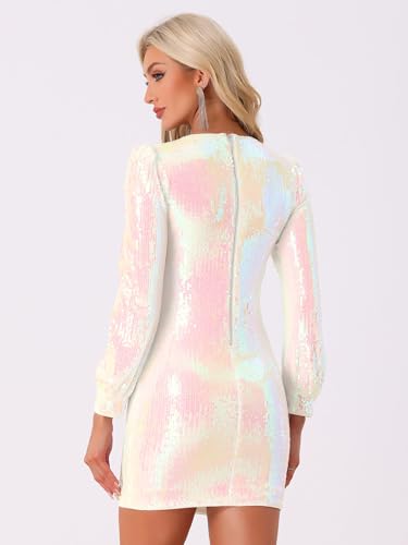 Allegra K Sequin Dress for Women Party Cocktail Lantern Long Sleeve Sparkly Glitter Disco Outfits Bodycon Mini Dresses3