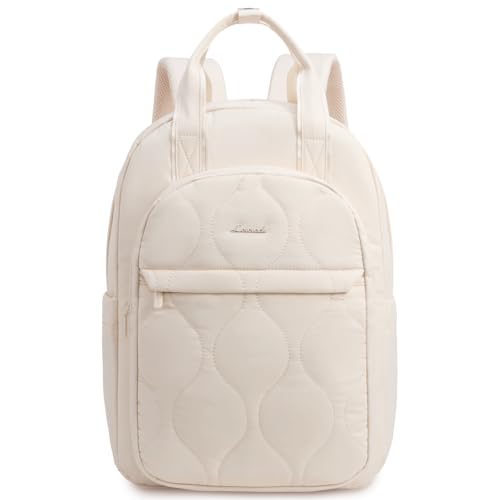 LOVEVOOK Laptop Backpack for Women, College Travel Backpack Puffer Womens Backpack for 15.6 Inch Laptop, Computer Water-Resistant Quilted Casual Daypack, Beige