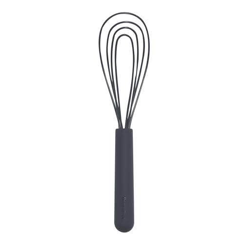 GreenPan Silicone Flat Whisk, Slotted Cooking Kitchen Utensil, Flexible Rubber Nonstick Cookware, Rigid Steel Core, Heat-Resistant, Anti-Slip Handle, BPA-Free, Dishwasher Safe, Gray