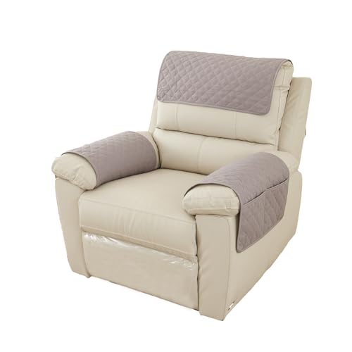 3 Piezas 1 Plaza Funda Cubre Sofá, Protector para Sofás Acolchado Reversible, Sillón Relax Funda de Sofá, Cubierta del Brazo de La Silla Reclinable para Silla, Sillón Reclinable, Sofá (Gris Claro)