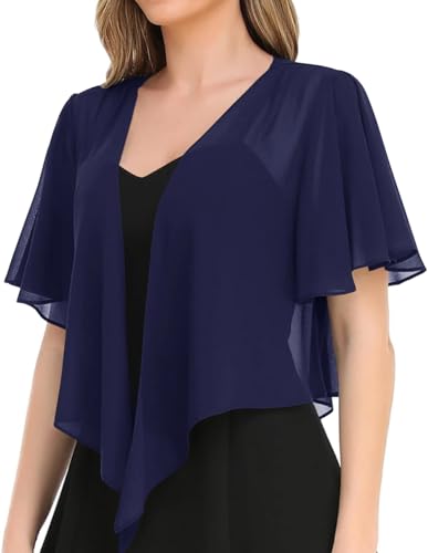 Image of Women's Solid Puff Sleeve Kimono Short Cardigan Loose Cover Up Casual Blouse Top Chiffon