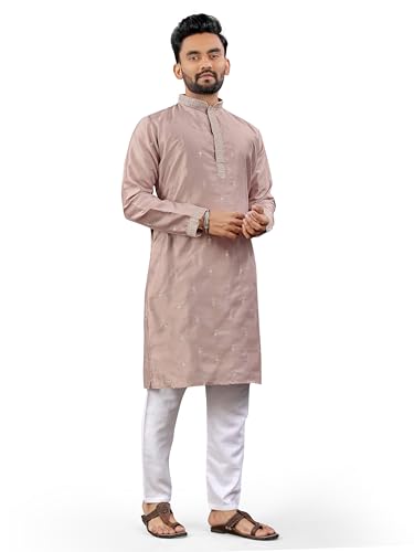 Men's Kurta Pajama set with silver jari embroidery buti design Ethnic Wear for Weddings & Traditional Events