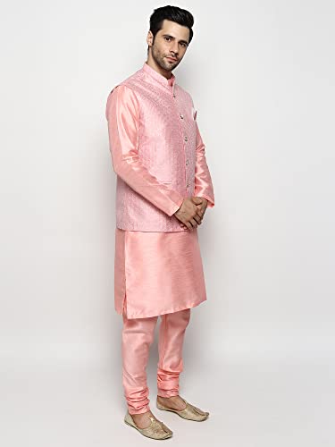 Image of Uri and MacKenzie Men's Silk Blend Kurta Churidar Pyjama with Stylish Nehru Jacket