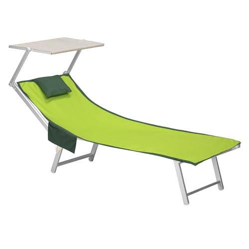 Intimitaly Toalla de playa de microfibra con bolsillos laterales, cojín reposacabezas hinchable, 190 x 70 cm, con elásticos para tumbonas (verde)