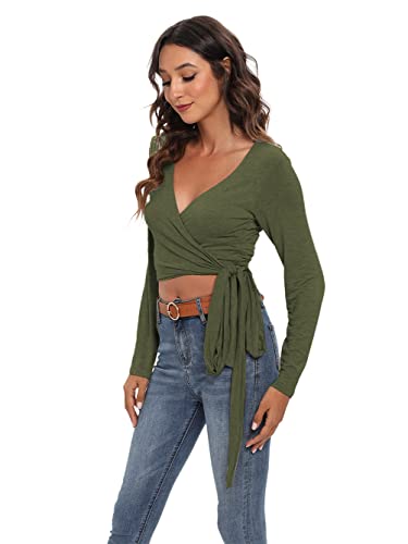 Image of Famulily Women's Sexy Deep V Neck Bandage Surplice Wrap Crop Top