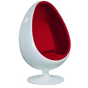 Oval Ball Chair Red White Mid-Centu...