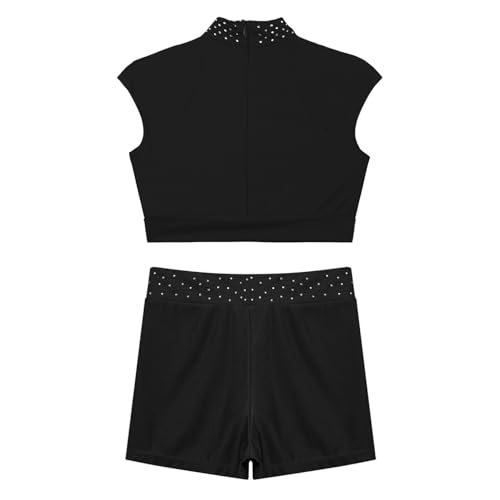 Girls 2 Pieces Gymnastic Workout Set Crop Tops with Shorts Dance Outfits Athletic Tracksuit3