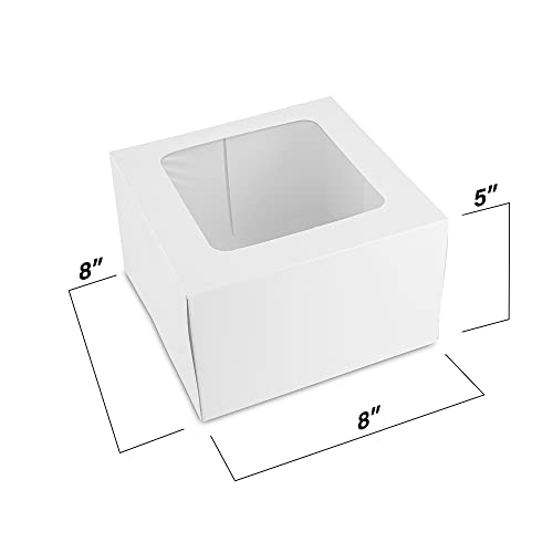 Mt Products Cake Boxes 8" X 8" X 5" White Treat Boxes With Window - Pack Of 15 Auto Pop-Up Bakery Boxes - Pastry Boxes Keep Donuts, Cookies, Muffins Safe - Made In The Usa #TOP2