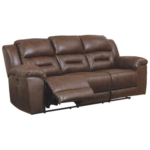 Image of Signature Design by Ashley Stoneland Faux Leather Power Reclining Sofa, Dark Brown