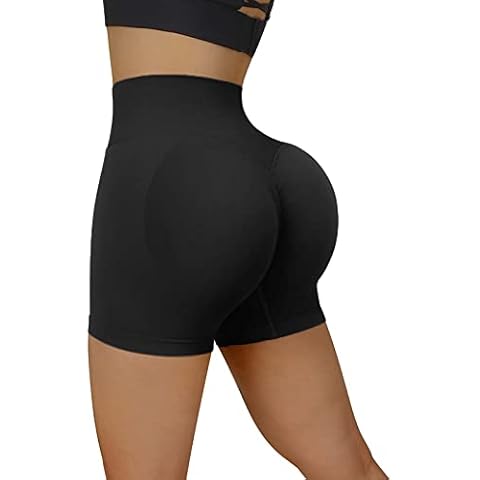 OMKAGI Women Gym Shorts High Waist Scrunch Butt Seamless Workout Running Shorts(S,951-Black-3inch) Cover