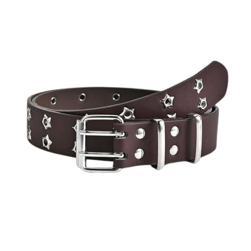 Women's Punk Belt Patent Leather Belt Star Rivet Double Grommet 2 Hole Fashion Vintage
