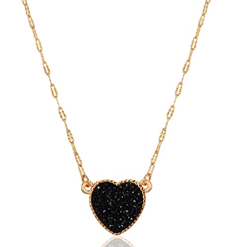 Humble Chic NY Heart Pendant Necklace for Women with Sparkly Simulated Druzy Stone - Gold, Silver, or Rose Gold Tone Chain - 16