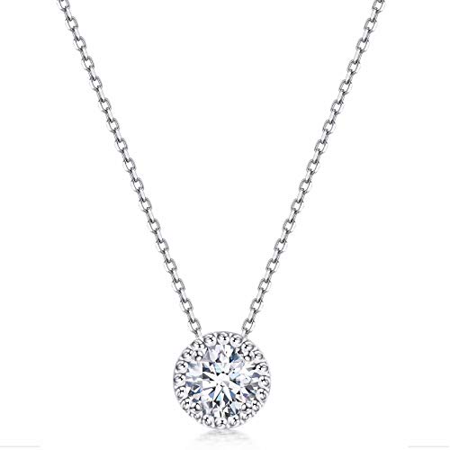 14k White Gold Plated Swarovski Zirconia Necklace 925 Sterling Silver Necklaces for Women Bezel-Set Solitaire Tiny Zirconia from Swarovski Dot Choker Necklace Jewelry Gifts for Women