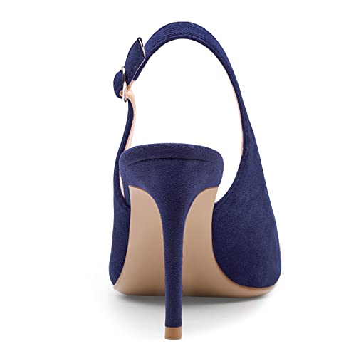 Aachcol Women Stiletto Mid High Heel Pumps Ankle Strap Slingback Pointed Toe Dress Shoes Office Party Wedding Suede 3.5 Inch3