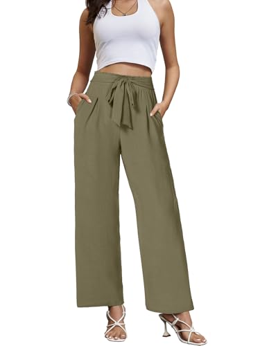 Gracyoga Womens Wide Leg Pants High Waisted Flowy Tie Knot Trousers Business Casual Outfits with Pockets3