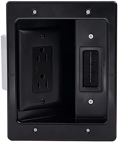 OnQ Wall Cable Concealer Kit, Flat Panel TV Connection Kit With Cable Management Box, In Wall TV Power Kit Hides Cords And Cables, Cable Hider Box Fits All Plugs, Black, HT2102BKV1 (Hardwired)