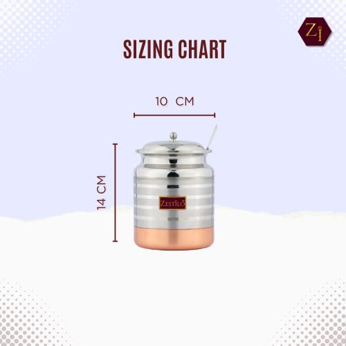Image of Stainless Steel Oil /Ghee Jar Ghee Container Oil Pot Ghee Container With Spoon Copper Bottom Finish (750 Ml), Blue-Violet