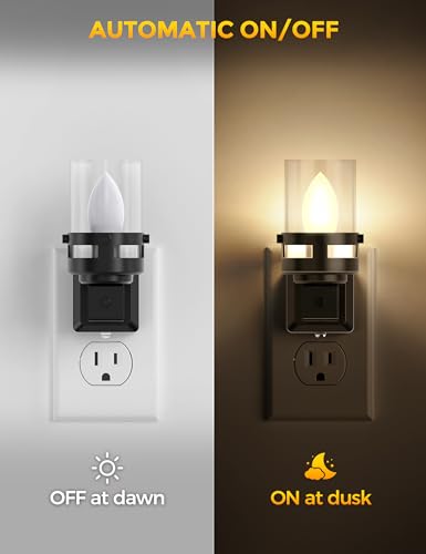 Image of Briignite Candle Night Light Plug in [2 Pack], Vintage Nightlight Warm | Night Lights Plug into Wall LED, Dusk to Dawn Light Sensor, 3000K Warm Candle Nightlight for Kids Hallway Bathroom Bedroom