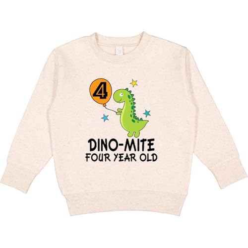 inktastic 4th Birthday Dinosaur Party 4 Year Old Toddler Sweatshirt 7 Natural Heather 4310f