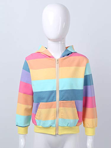 Youth Girls Cotton Jacket Long Sleeve Rainbow Stripe Hooded Zipper Cardigan Coat with Pocket Casual Outwear4