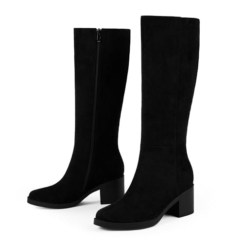 Image of Womens Knee High Boots Chunky Low Heel Round Toe Tall Long Boots | Balanced Low Block Heel, Roomy Round Toe, Anti-slip Rubber Outsole, Fashion Heeled Dressy Fall Winter Long Boots for Women