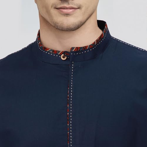 Image of Raymond Ethnix Mens Fancy Blue Short Kurta