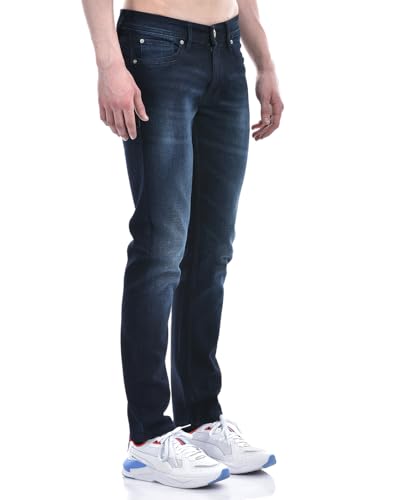 Image of Numero Uno Men's Deep Blue Skinny-Fit with Subtle Fading Sustainable Jeans