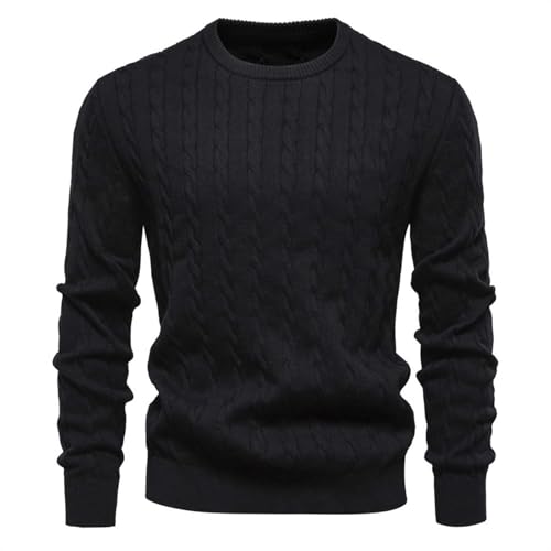 Men's Twist Knit Crewneck Sweater, Long Sleeve Slim Fit Stretch Knitwear Pullover Fall Winter Casual Warm Fashion Sweaters