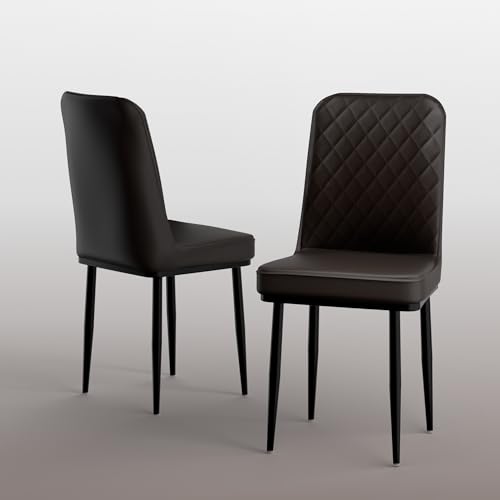 Image of IKON Premium Leather Dining Chair with Cushioned Seat & Metal Legs | Premium Accent Chair for Living Room, Bedroom & Balcony | D.I.Y (Vintage Brown)