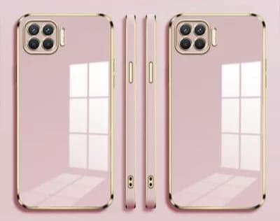 Image of Apurb Store for Oppo F17 Plating Square Gold Frame Phone Case Luxury Soft Silicone Back Cover (for Oppo F17, Pink)