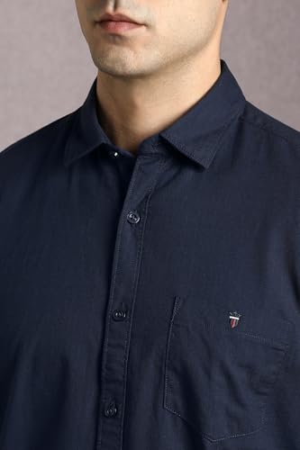 Image of Louis Philippe Men's Cotton Slim Fit Premium Textured Fabric Versatile Solid Easy Care, All Season Adapability Full Sleeve Casual Shirt