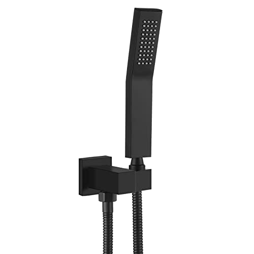 Heyalan Hand Shower Spray Sus304 Stainless Steel Handheld Shower Wand Single Function Matte Black Pressure Luxury Handheld Shower Curved High Hand Shower Set High Flow Rectangle With Holder #TOP20