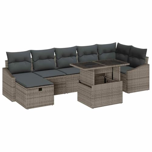 vidaXL Conjunto de sofá de jardín con cojín 8 pcs Gris Poliratán, Muebles Modernos para jardín y terraza, sofá de Rattan Duradero, Resistente al Sol, Modular y práctico