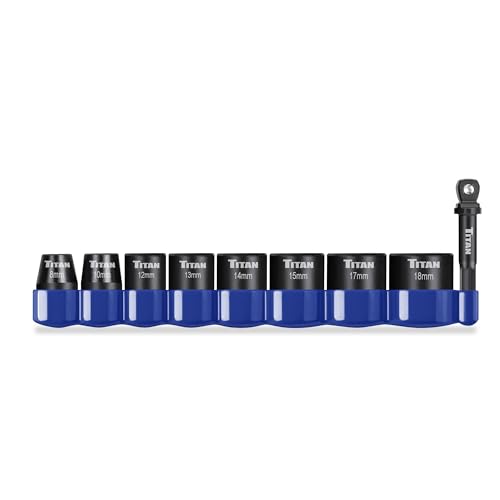 Titan 48201 9-Piece 3/8-Inch Drive Metric Shallow Impact Socket Set, 6-Point, Metric Sizes 8 to 18mm