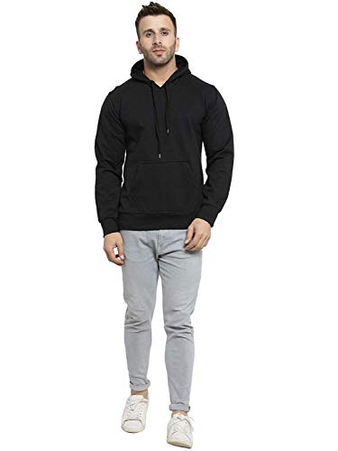 Image of Men's Cotton Hoodie Sweatshirt with NO Zip and with Inner Fleece - Black