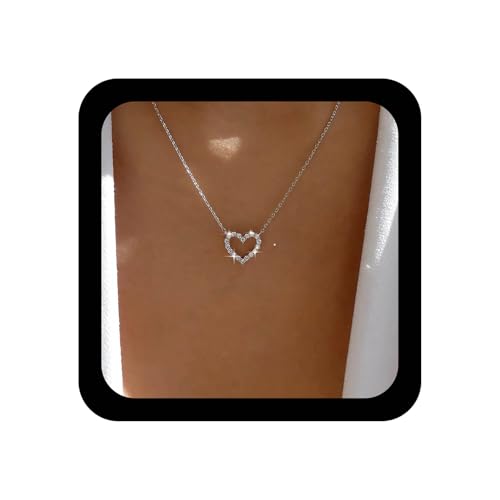 TseenYi Collier Coeur En Cristal Pendentif Argent CZ Boho Étincelant Ras Du Cou Amour Chaine Bijoux