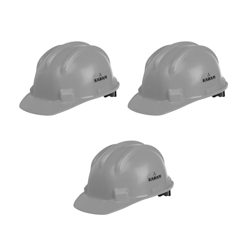 Image of KARAM PN521 Safety Helmet for Men Construction Helmet | Ratchet Type Adjustment with Adjustable Chin Strap | Work Helmet with Side Slot for Attachment | is:2925:1984 Certified | Grey | Pack of 3