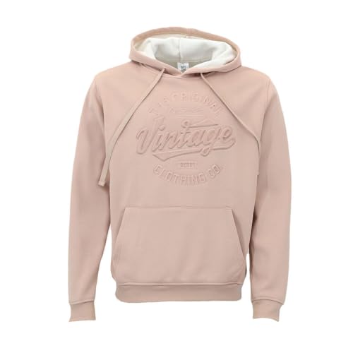 FIL Men's Heavyweight Hoodie 400gsm Fleece Jumper Pullover Embossed - Vintage [Size: M] [Colour: Light Clay]