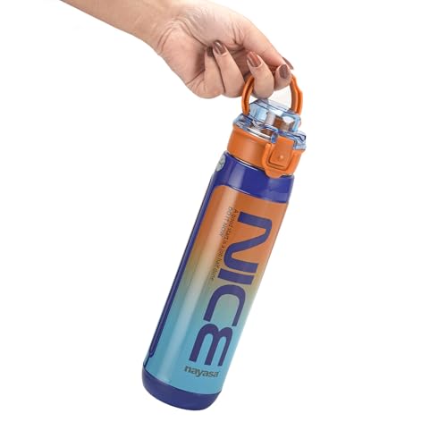 Image of Nayasa Plastic Turbo 600 ml BPA Free | Leak Proof | Push Button Cap Water Bottle for School, College & Office | Dark Blue