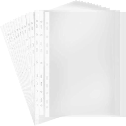 MOMENT A4 Transparent file 100 Pcs Clear Plastic Folder Punched Pockets for Filing Paper & Documents A4-Size Transparent File Protector Best Folder Plastic For Office or School work (Clear-New)