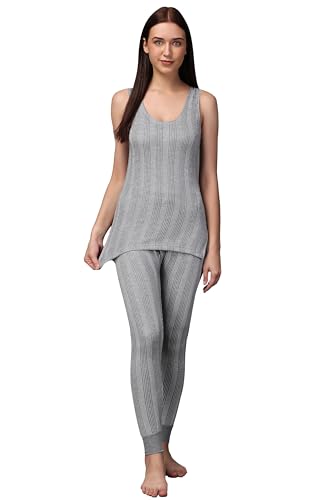 Image of Wearslim Women's Cotton Thermal Underwear Set, Thermal Sleeveless Camisole and Pant Set, Round Neck Tank Tops & Bottom Soft Warmer
