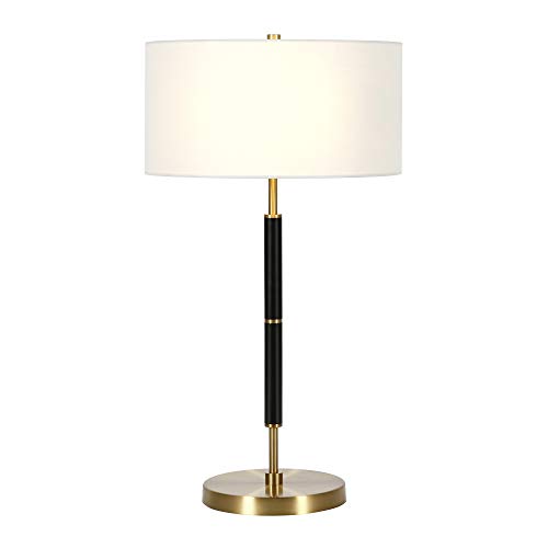 Image of Henn&Hart 25 inch Tall 2-Light Table Lamp with Fabric Shade in Black /Brass /White, Lamp, Desk Lamp for Home or Office